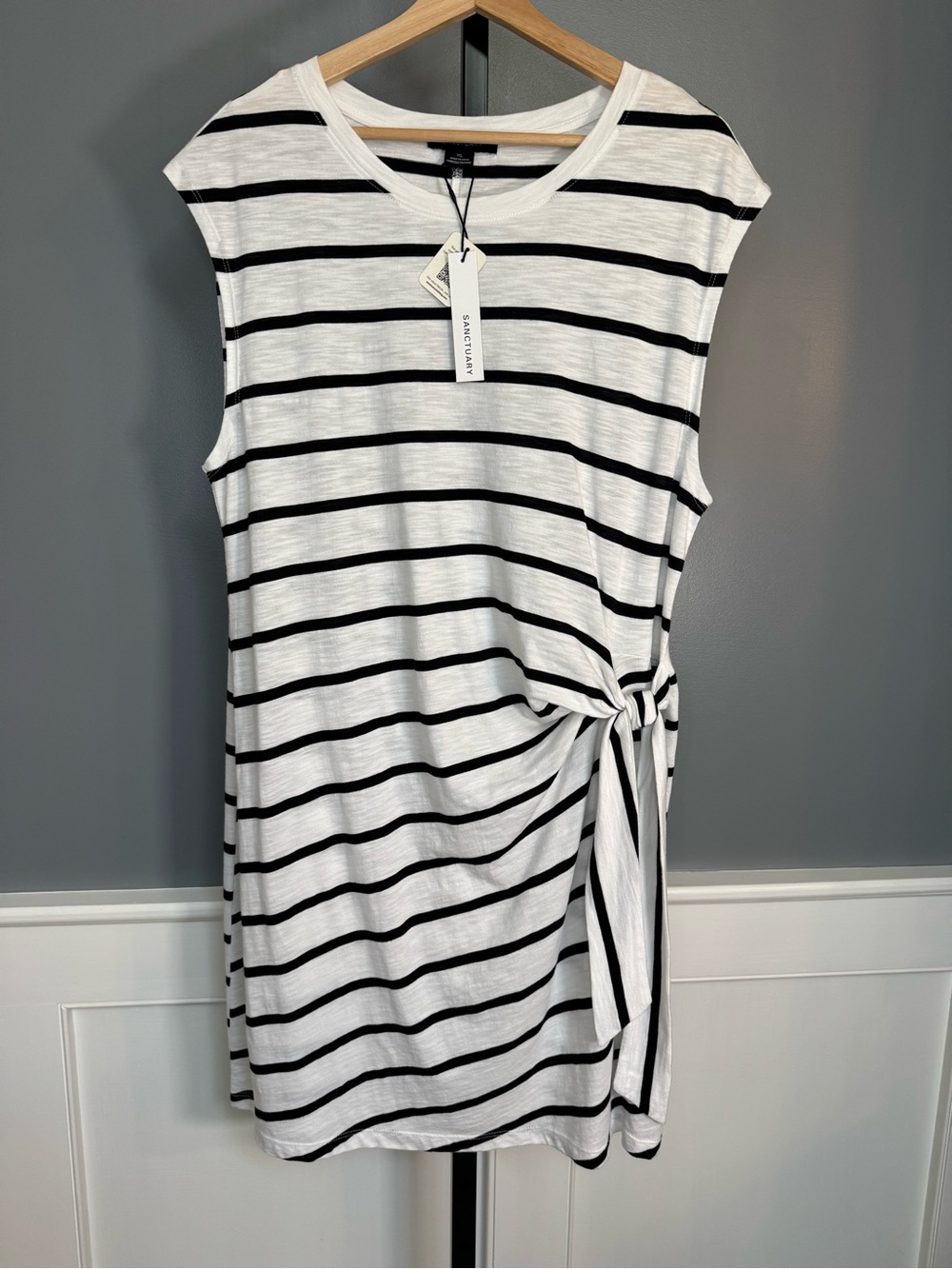 Sanctuary Side Tie T-Shirt Dress Black White Stripe XL NWT Organic Cotton